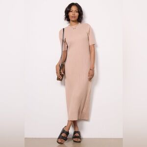 Varley Maeve Rib Knit Midi Dress in Warm Taupe, Size Medium